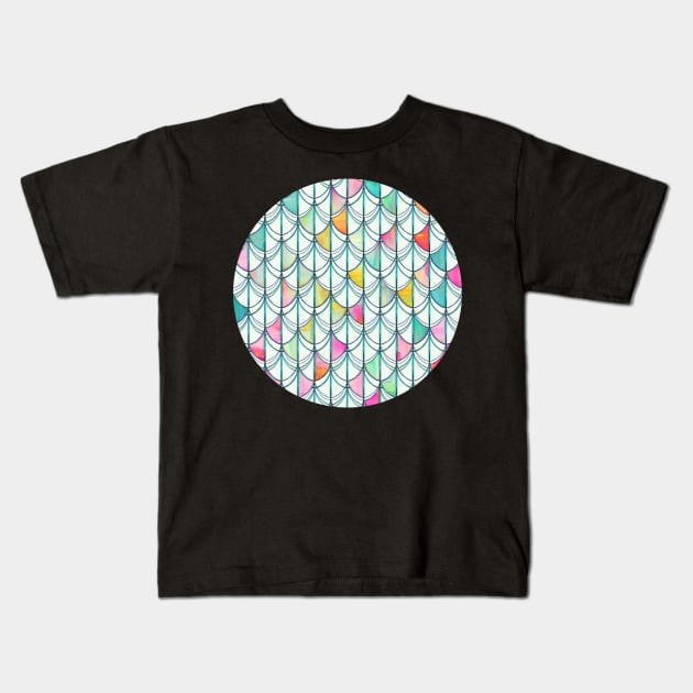 Pencil & Paint Fish Scale Cutout Pattern - white, teal, yellow & pink Kids T-Shirt by micklyn